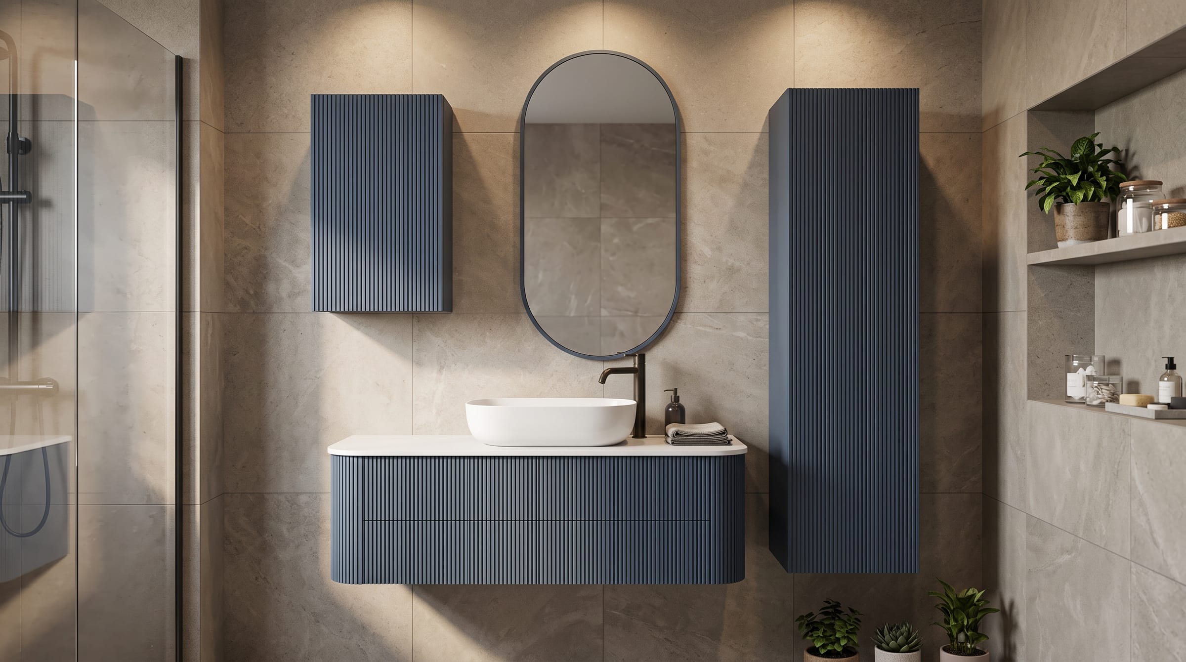 Oliva Banyo Essence koleksiyonu – çekmeceli minimalist banyo dolabı